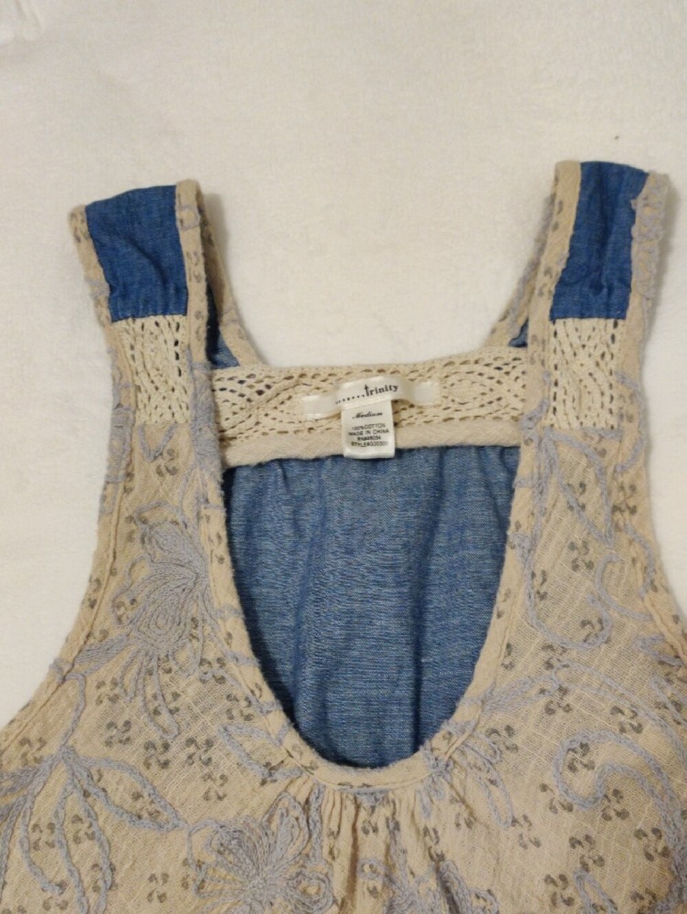 Trinity Crochet-Trim Paisley Tank - Cream & Blue - Picture 13 of 13